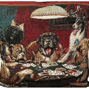 Dogs Playing Poker Tapestry Throw Pillow 18"x18" With Zippered Closure & Poly-Fi